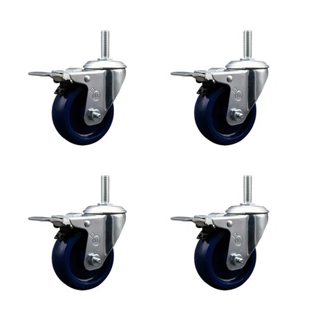 Service Caster 35 Inch Solid Polyurethane Swivel 34 Inch Threaded Stem Caster Set with Total Lock Brake SCC-TSTTL20S3514-SPUS-34212-4
